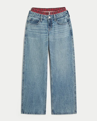 Low-Rise Medium Wash Boxer Waist Baggy Jeans