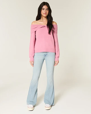 High-Rise Light Wash Heart Stitch Flare Jeans