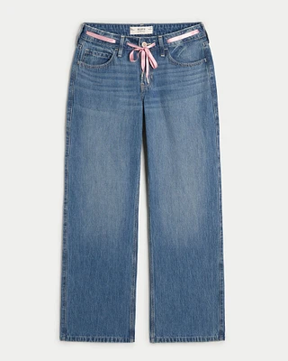 Low-Rise Pink Tie Waistband Baggy Jeans