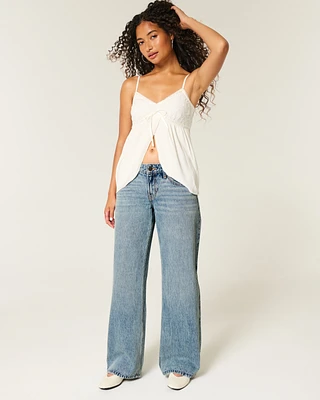 Low-Rise Medium Wash Rhinestone Baggy Jeans