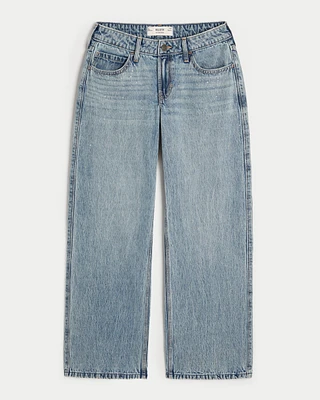 Low-Rise Medium Wash Rhinestone Baggy Jeans