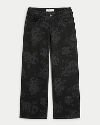 Low-Rise Black Floral Baggy Jeans