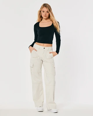 High-Rise Poplin Baggy Cargo Pants