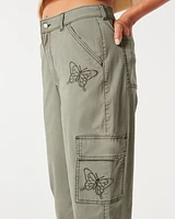 Ultra High-Rise Butterfly Pattern Cargo Dad Pants