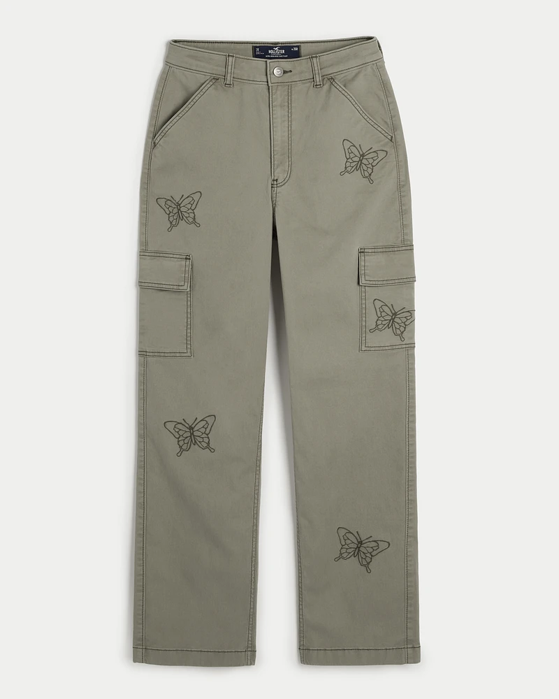 Ultra High-Rise Butterfly Pattern Cargo Dad Pants