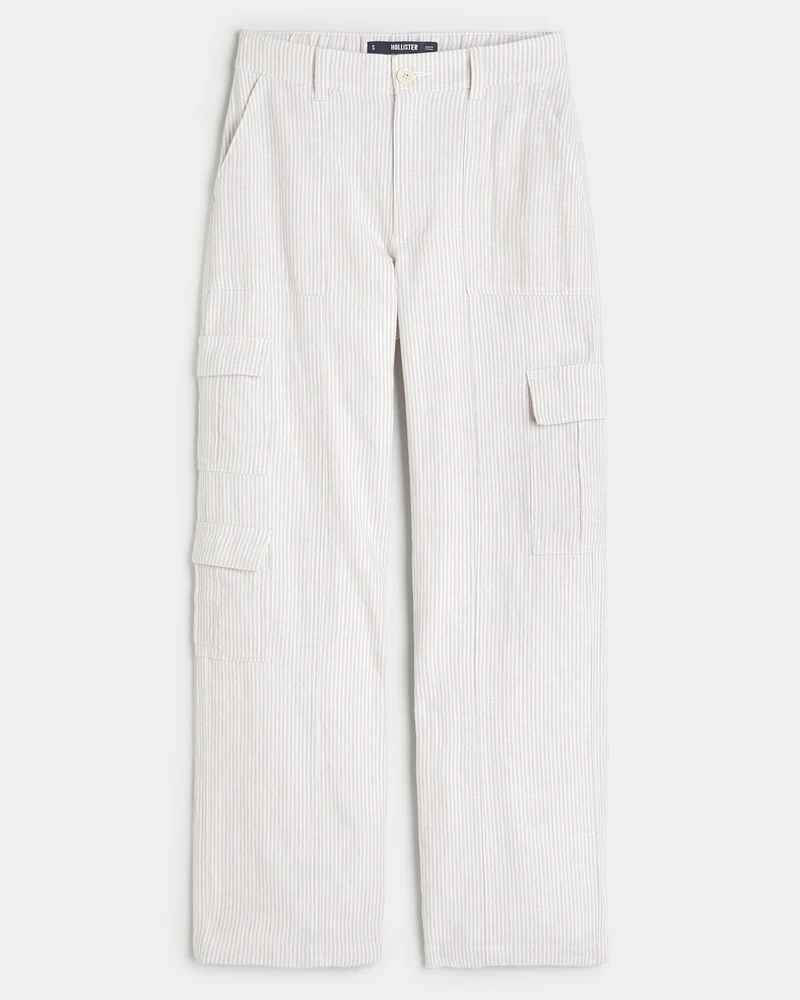 Ultra High-Rise Linen-Blend 3-Pocket Baggy Cargo Pants