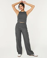 Ultra High-Rise Baggy Linen-Blend 3-Pocket Cargo Pants