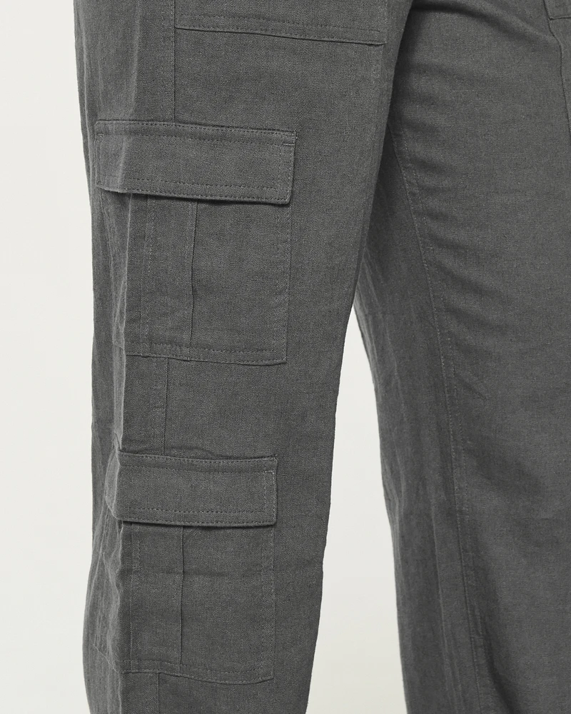 Ultra High-Rise Linen-Blend Baggy Cargo Pants