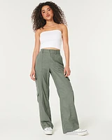 Ultra High-Rise Linen-Blend Baggy Cargo Pants