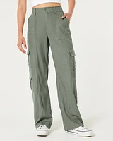 Ultra High-Rise Linen-Blend Baggy Cargo Pants