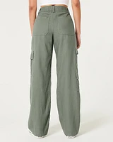 Ultra High-Rise Linen-Blend Baggy Cargo Pants