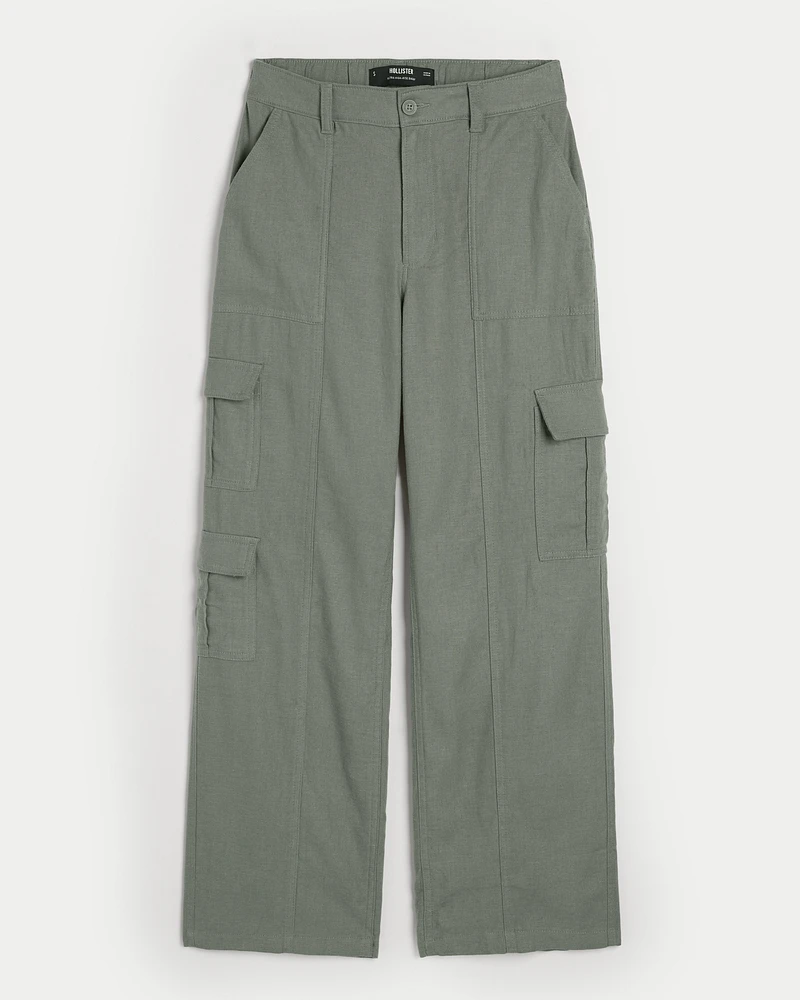 Ultra High-Rise Linen-Blend Baggy Cargo Pants