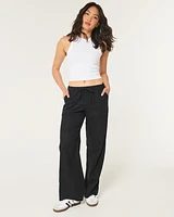 Adjustable Rise Linen-Blend Wide-Leg Pull-On Pants