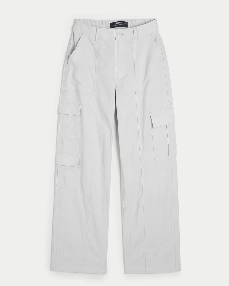 Ultra High-Rise Linen-Blend Baggy 3-Pocket Cargo Pants