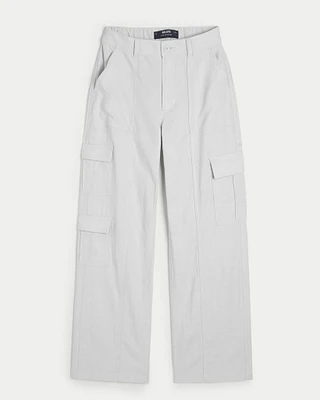 Ultra High-Rise Linen-Blend Baggy 3-Pocket Cargo Pants