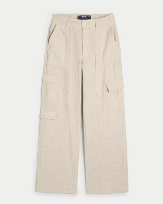 Ultra High-Rise Linen-Blend Baggy 3-Pocket Cargo Pants