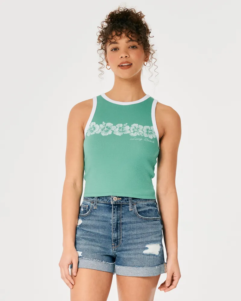 High-Neck Ribbed Race Car Graphic Tank