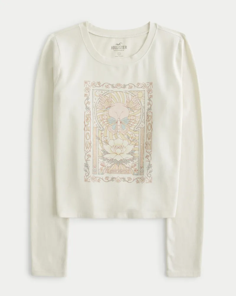 Long-Sleeve Kaleidoscope Eyes Crop Graphic Tee