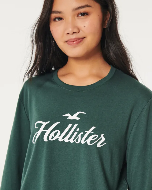 Hollister Easy Cozy Ribbed Long-Sleeve Logo Graphic Tee