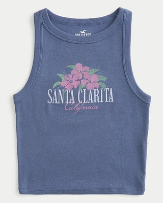 Ribbed Santa Clarita California Graphic High-Neck Tank