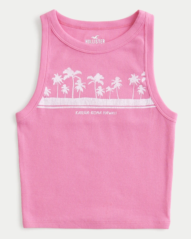 Ribbed Kailua-Kona Hawaii Graphic High-Neck Tank