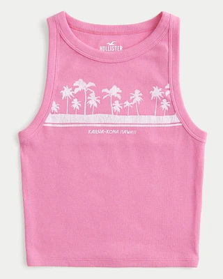 Ribbed Kailua-Kona Hawaii Graphic High-Neck Tank