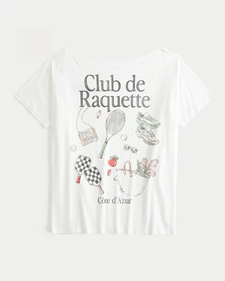 Oversized Off-the-Shoulder Club de Raquette Graphic Tee