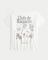 Oversized Off-the-Shoulder Club de Raquette Graphic Tee