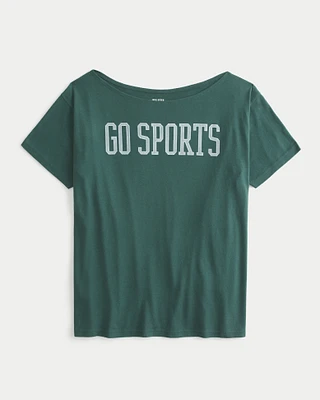 Oversized Off-the-Shoulder Go Sports Graphic Tee