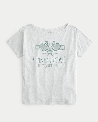 Oversized Off-the-Shoulder Pinegrove Racquet Club Graphic Tee