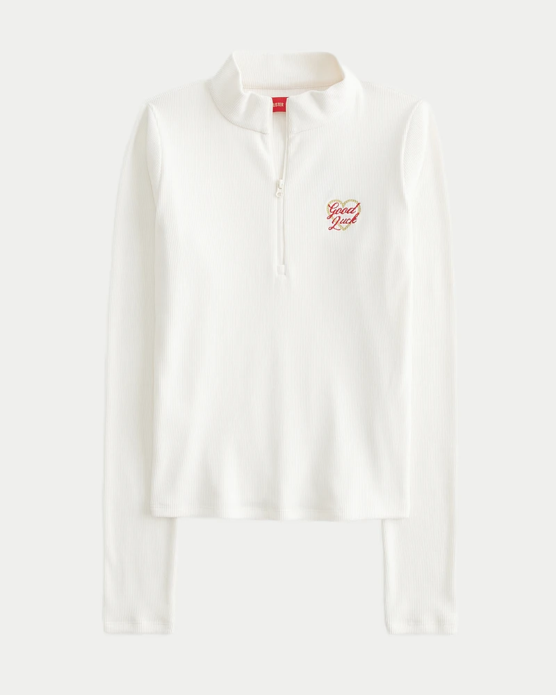 Ribbed Lunar New Year Graphic Half-Zip Top