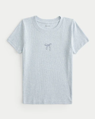 Ribbed Longer-Length Bow Graphic Baby Tee