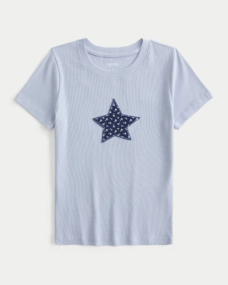 Ribbed Star Graphic Crew Baby Tee