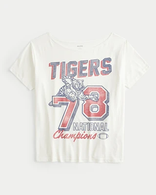 Oversized Off-the-Shoulder Tigers Graphic Tee