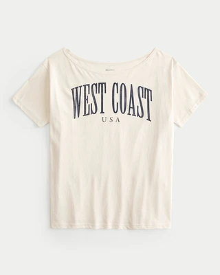 Oversized Off-the-Shoulder East Coast Graphic Tee