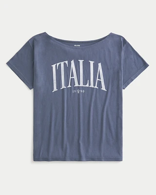 Oversized Off-the-Shoulder Italia Graphic Tee