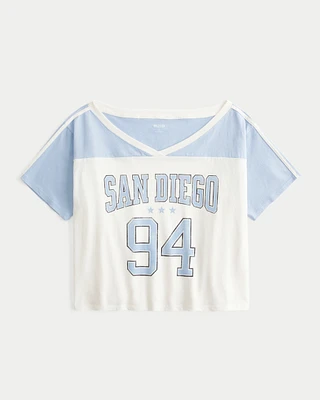 Oversized Off-the-Shoulder Varsity San Diego Graphic Tee