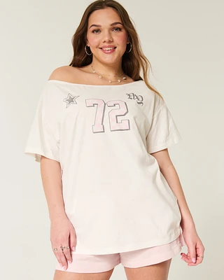 Oversized Off-the-Shoulder Number Graphic Tee