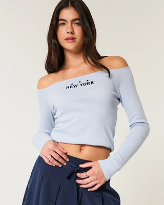 Easy New York Graphic Off-the-Shoulder Top