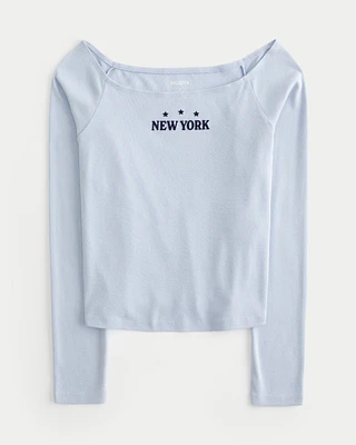 Easy New York Graphic Off-the-Shoulder Top