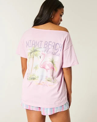 Oversized Off-the-Shoulder Miami Beach Graphic Tee