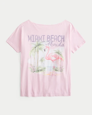 Oversized Off-the-Shoulder Miami Beach Graphic Tee