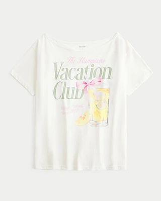 Oversized Off-the-Shoulder Hamptons Graphic Tee