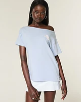 Oversized Off-the-Shoulder Paradise Graphic Tee