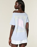 Oversized Off-the-Shoulder Paradise Graphic Tee