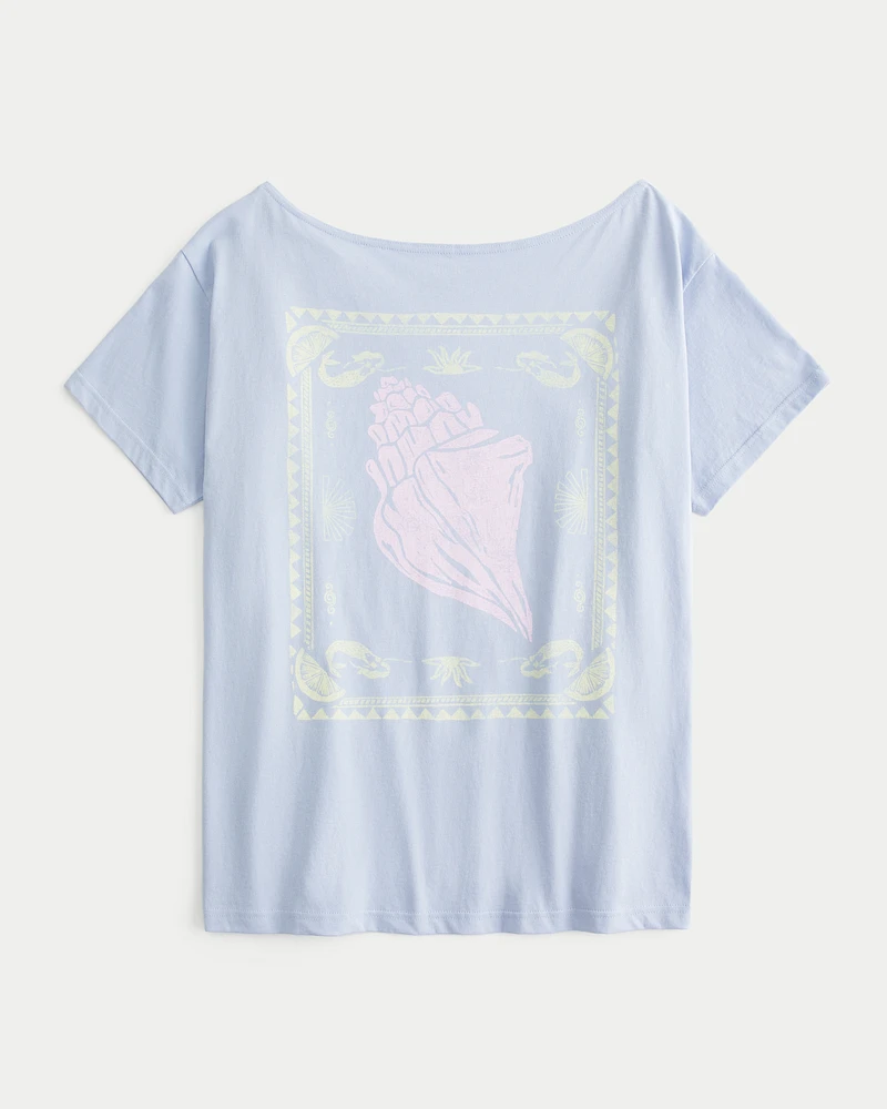 Oversized Off-the-Shoulder Paradise Graphic Tee