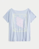 Oversized Off-the-Shoulder Paradise Graphic Tee