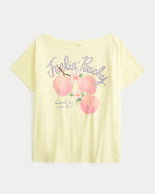 Oversized Off-the-Shoulder Feelin' Peachy Graphic Tee
