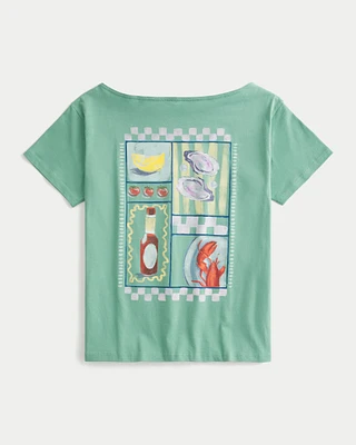 Oversized Off-the-Shoulder Ruby's Oyster Shack Graphic Tee