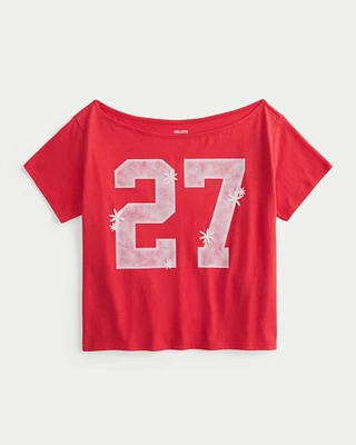 Easy Off-the-Shoulder Number Graphic Tee